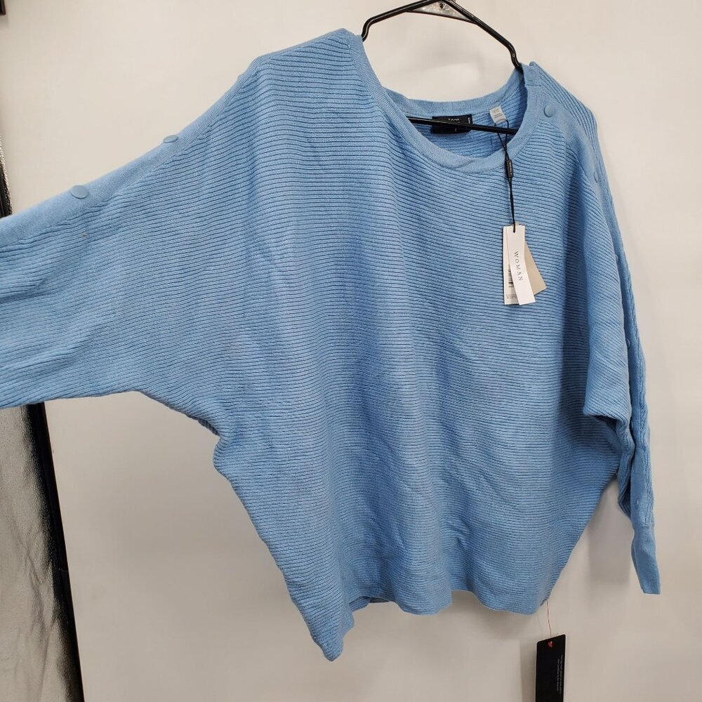 T Tahari Snap Detail Sleeve Knit Ribbed Sweater Top Women Size Plus 1X NWT Blue - Picture 4 of 16